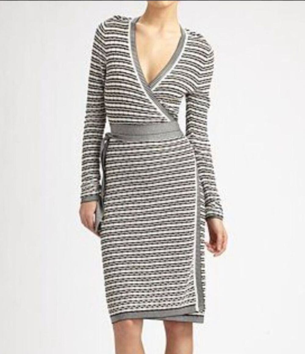 DVF Diane Von Furstenberg Evadine Wrap Cardigan Dress Striped Size Medium M